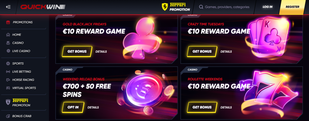 quickwin casino bonus senza deposito